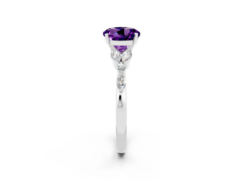 White gold Round Cut Amethyst Solitaire Ring with Side Stones and Four-Prong Setting_14