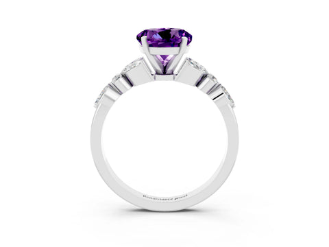 White gold Round Cut Amethyst Solitaire Ring with Side Stones and Four-Prong Setting_15