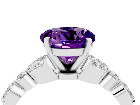 White gold Round Cut Amethyst Solitaire Ring with Side Stones and Four-Prong Setting_16