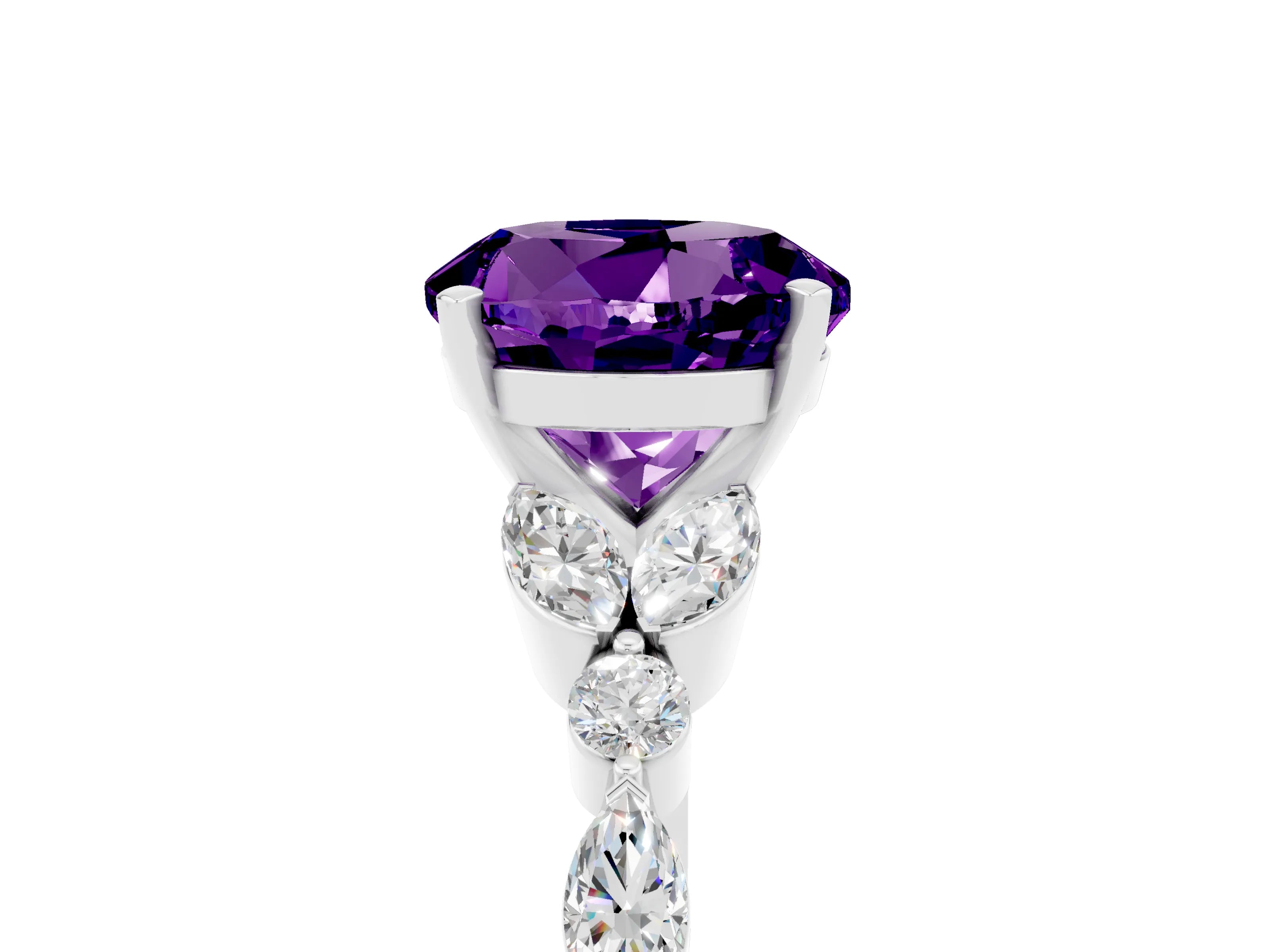 White gold Round Cut Amethyst Solitaire Ring with Side Stones and Four-Prong Setting_17
