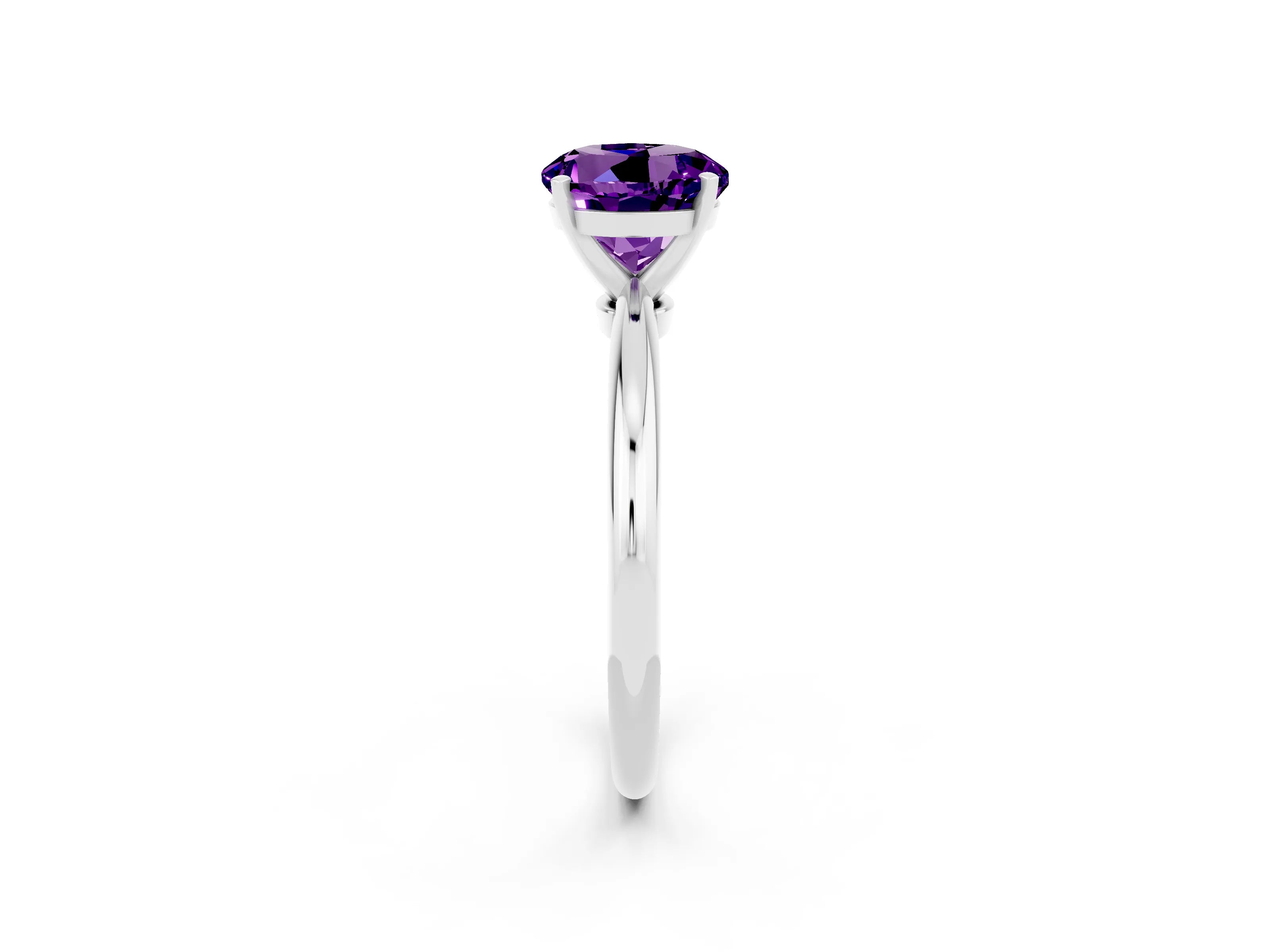White gold Round Cut Amethyst Solitaire Ring with Six-Prong Setting and Classic Band_2