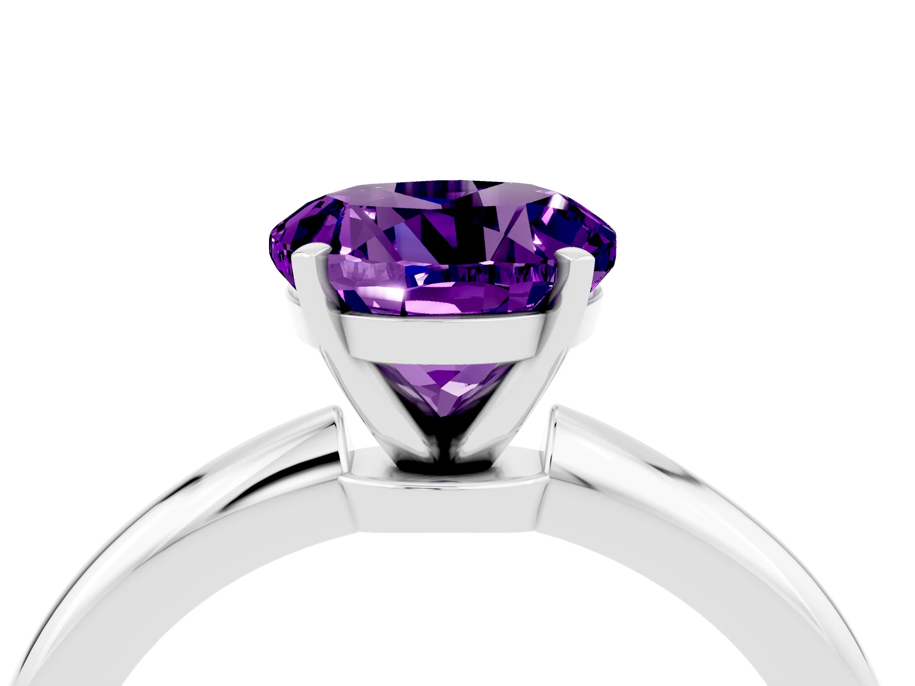 White gold Round Cut Amethyst Solitaire Ring with Six-Prong Setting and Classic Band_4