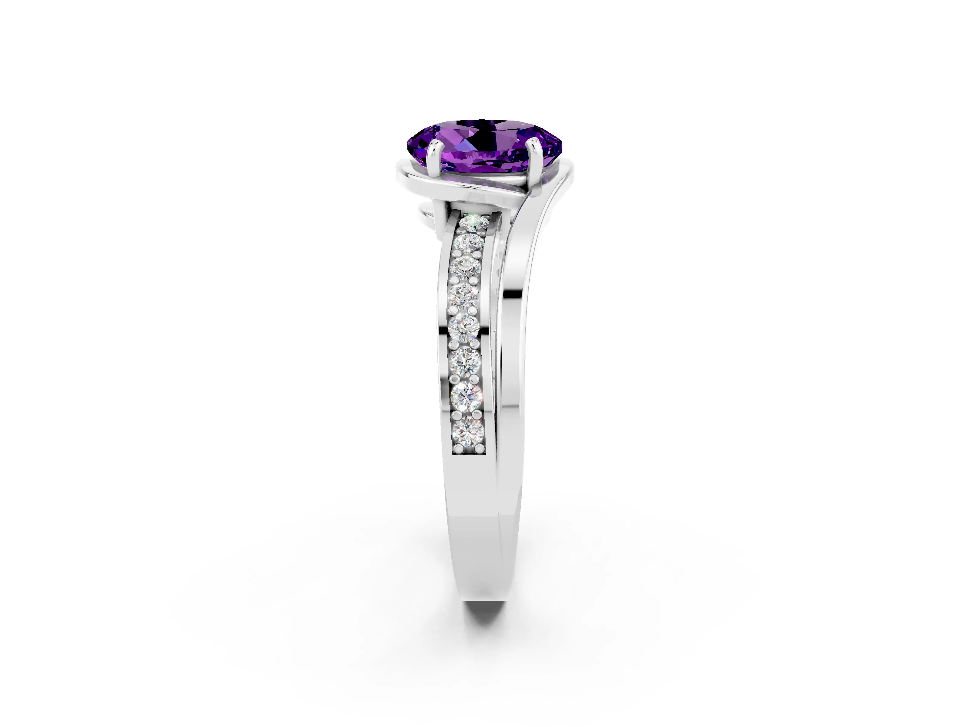 White gold Round Cut Amethyst Solitaire Ring with Split Shank and Prong Setting_2