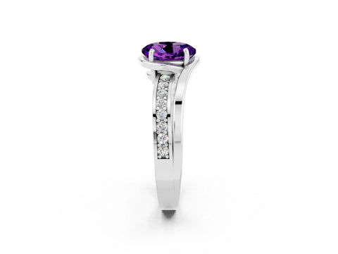 White gold Round Cut Amethyst Solitaire Ring with Split Shank and Prong Setting_2