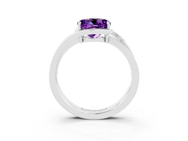 Platinum Round Cut Amethyst Solitaire Ring with Split Shank and Prong Setting