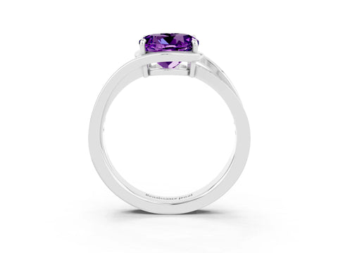 White gold Round Cut Amethyst Solitaire Ring with Split Shank and Prong Setting_3