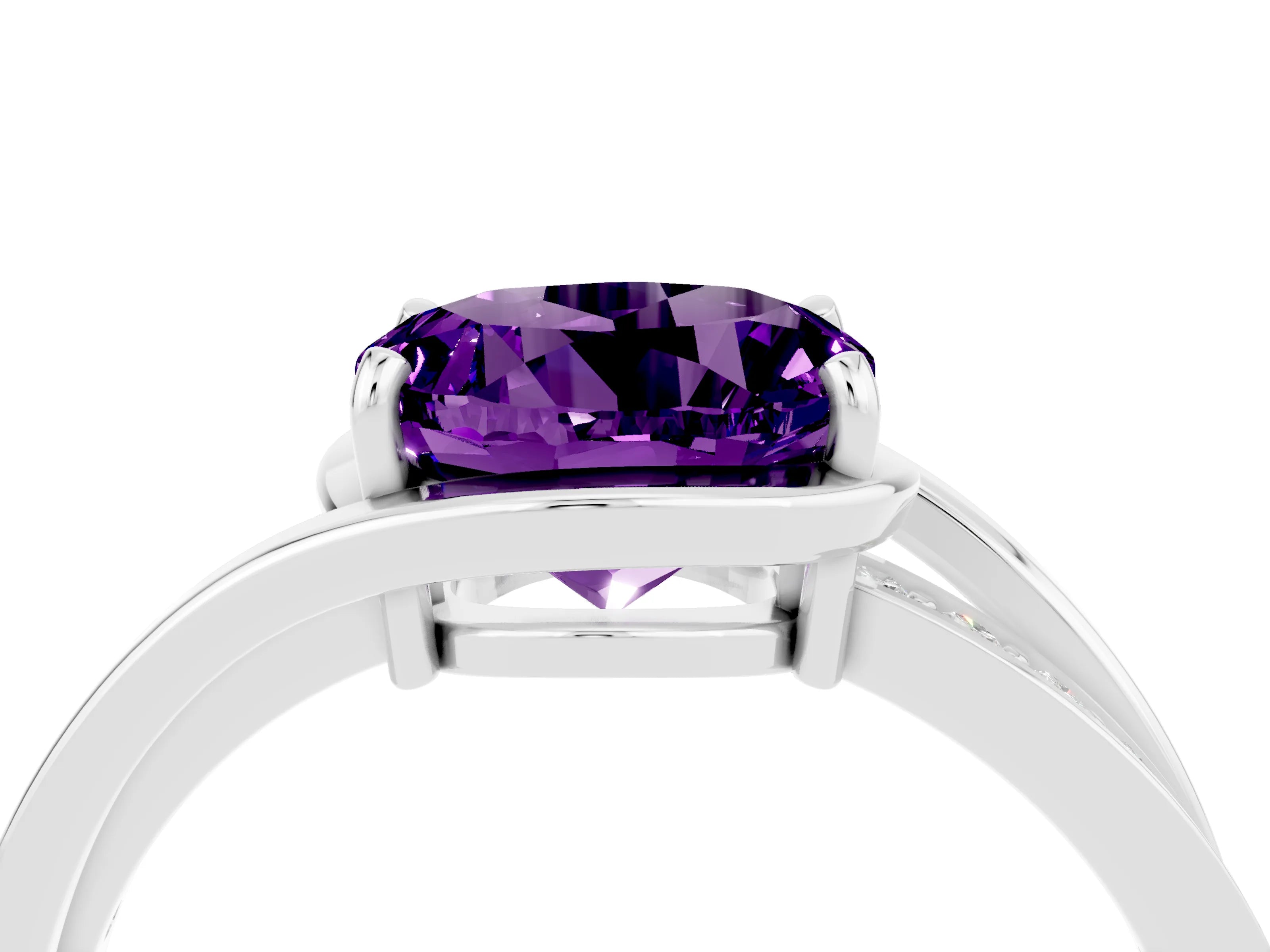 White gold Round Cut Amethyst Solitaire Ring with Split Shank and Prong Setting_4