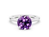 White gold Round Cut Amethyst Solitaire Ring with Thin Band and Four-Prong Setting_12