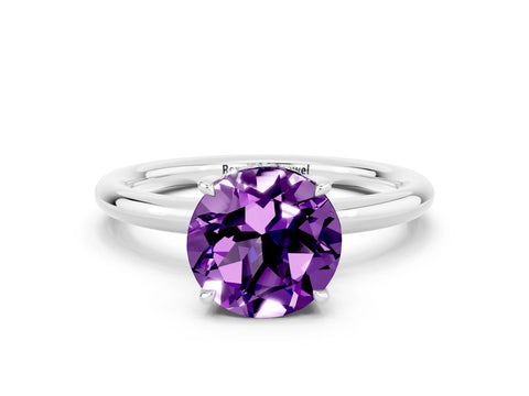White gold Round Cut Amethyst Solitaire Ring with Thin Band and Four-Prong Setting_12