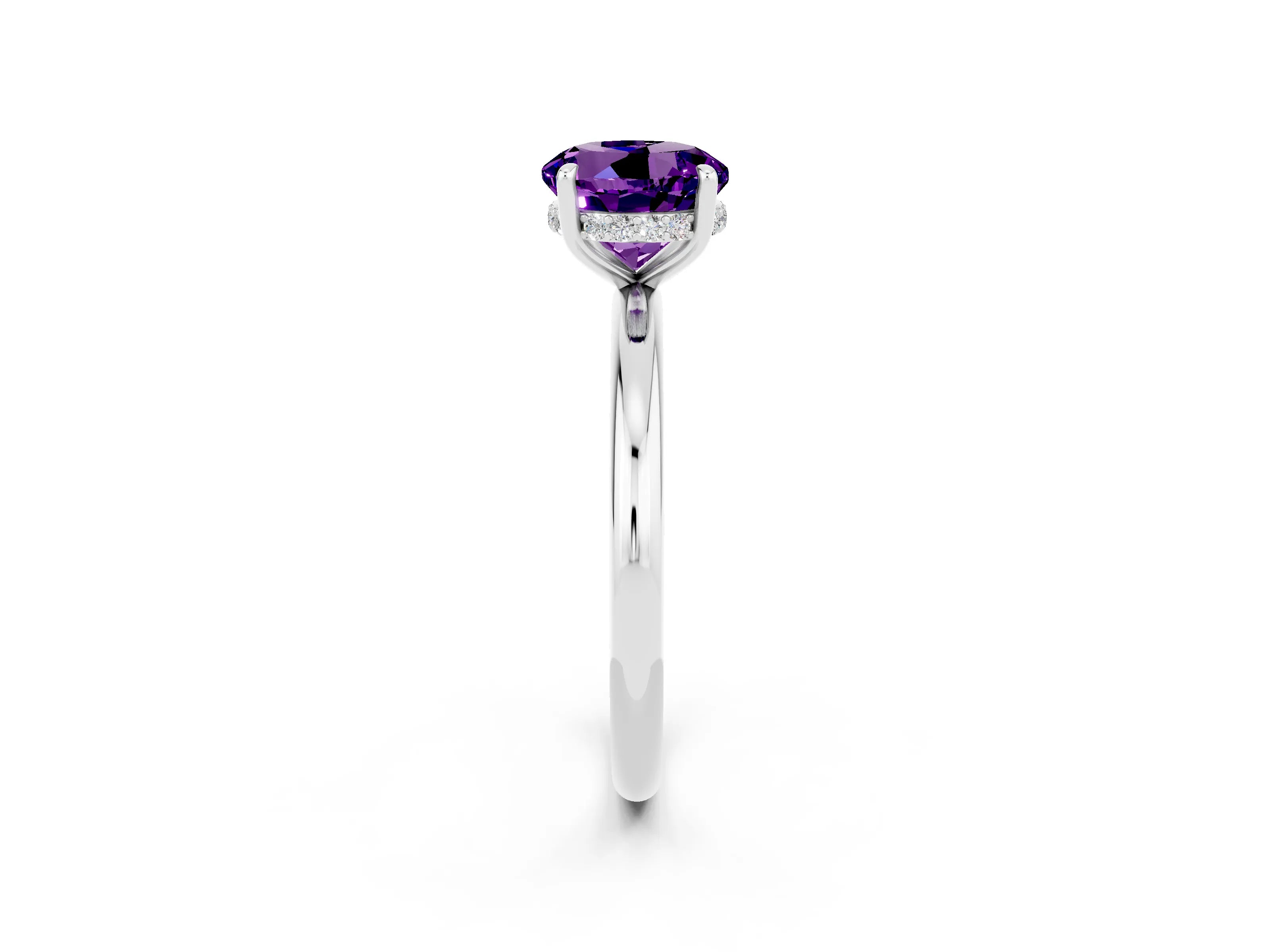 White gold Round Cut Amethyst Solitaire Ring with Thin Band and Four-Prong Setting_14