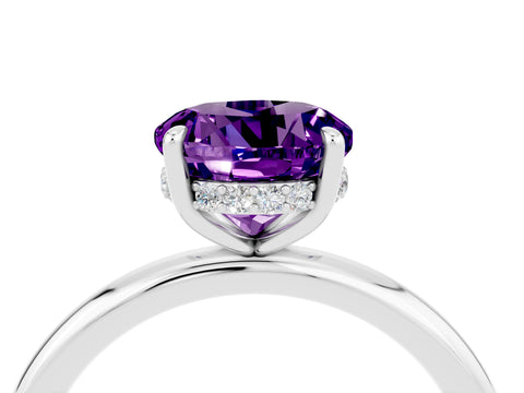 White gold Round Cut Amethyst Solitaire Ring with Thin Band and Four-Prong Setting_16