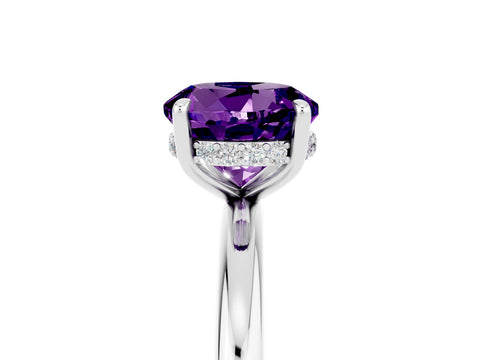 White gold Round Cut Amethyst Solitaire Ring with Thin Band and Four-Prong Setting_17