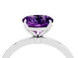 White gold Round Cut Amethyst Solitaire Ring with Thin Band and Prong Setting_16