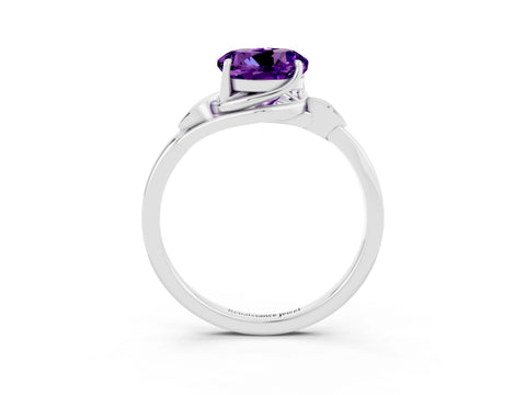 White gold Round Cut Amethyst Solitaire Ring with Twist Band and Four-Prong Setting_15