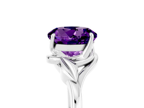 White gold Round Cut Amethyst Solitaire Ring with Twist Band and Four-Prong Setting_17
