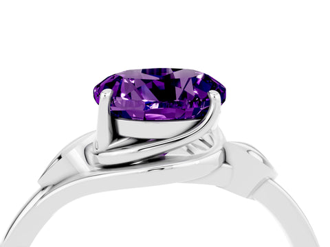 White gold Round Cut Amethyst Solitaire Ring with Twist Band and Four-Prong Setting_40