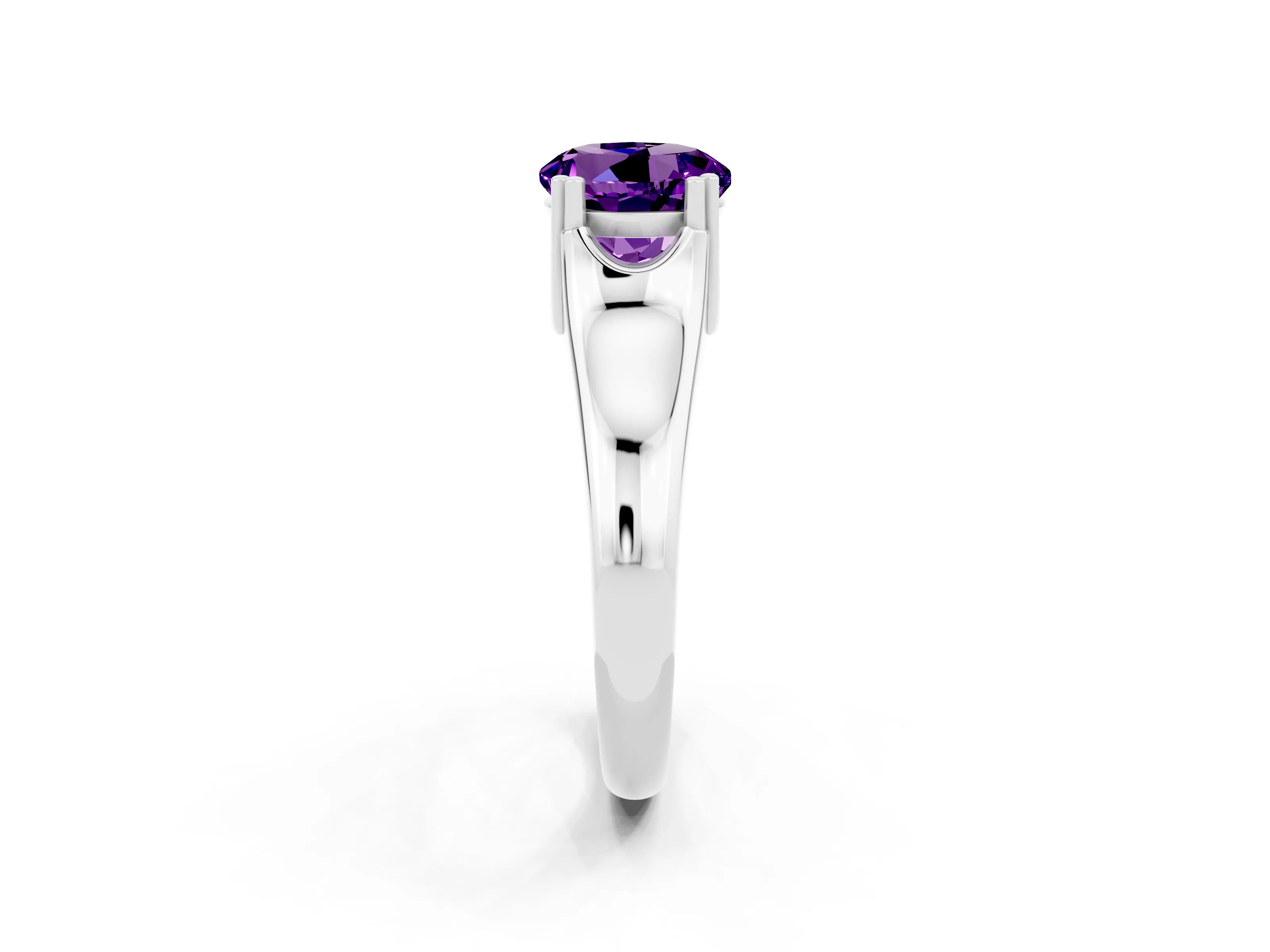 White gold Round Cut Amethyst Solitaire Ring with Wide Band and Prong Setting_2