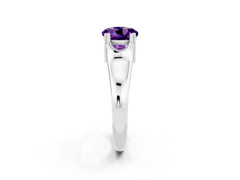 White gold Round Cut Amethyst Solitaire Ring with Wide Band and Prong Setting_2
