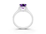 White gold Round Cut Amethyst Solitaire Ring with Wide Band and Prong Setting_3
