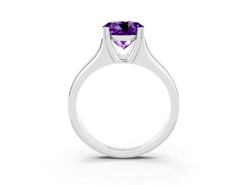 White gold Round Cut Amethyst Solitaire Ring with Wide Band and Prong Setting_3