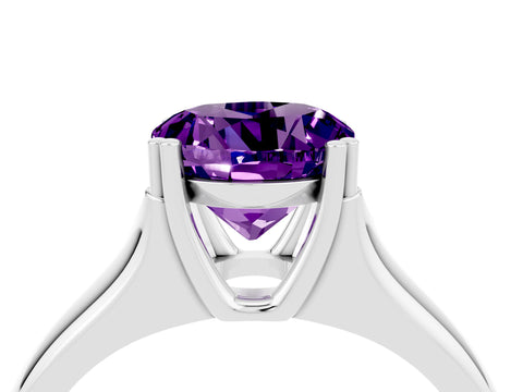 White gold Round Cut Amethyst Solitaire Ring with Wide Band and Prong Setting_4