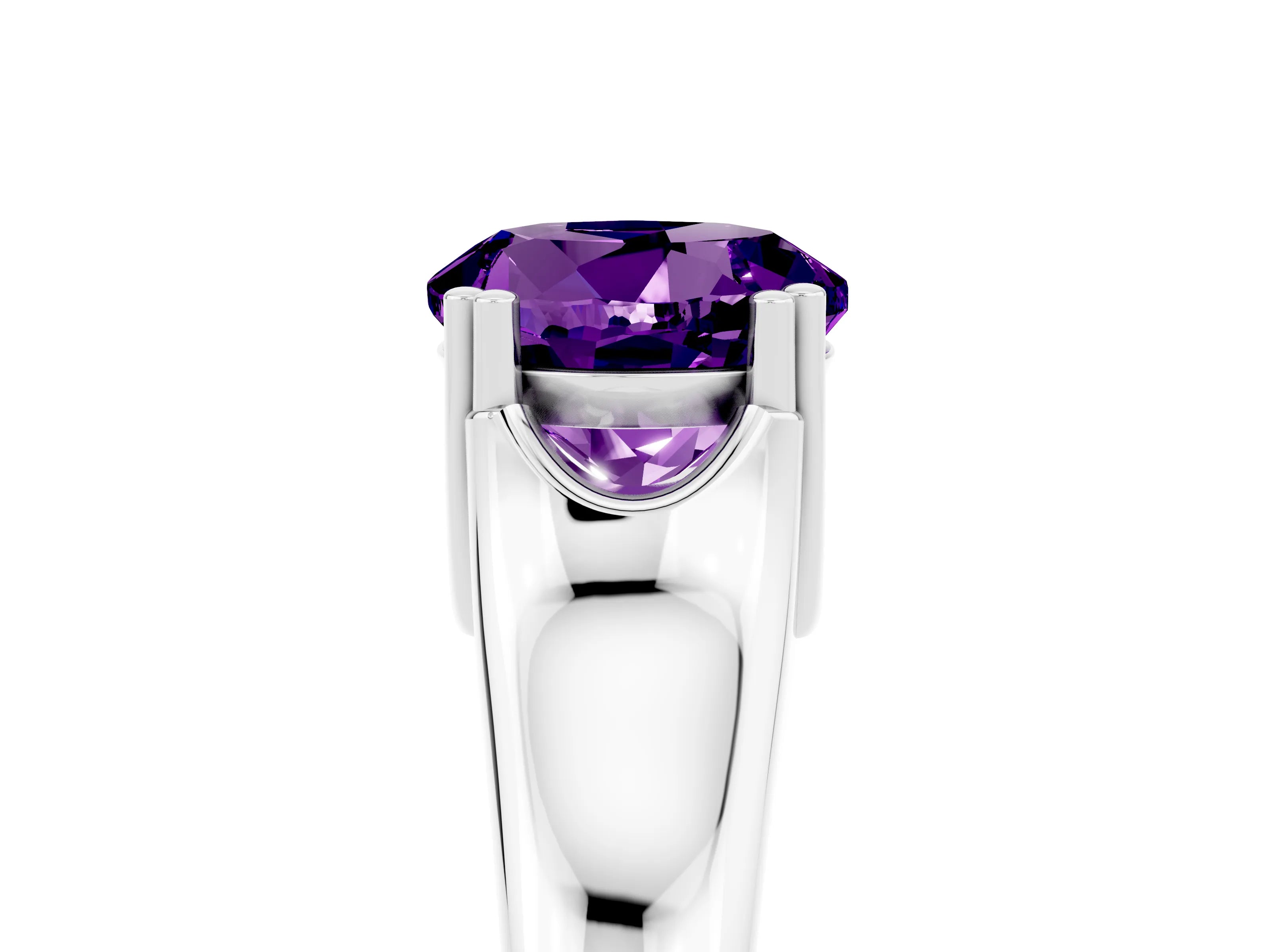 White gold Round Cut Amethyst Solitaire Ring with Wide Band and Prong Setting_5