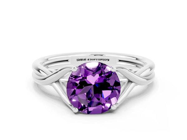 Platinum Round Cut Amethyst Solitaire Twist Band Prong Setting Ring
