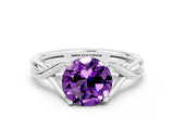 White gold Round Cut Amethyst Solitaire Twist Band Prong Setting Ring_36