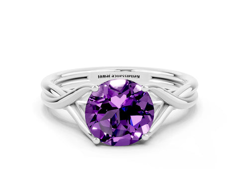 White gold Round Cut Amethyst Solitaire Twist Band Prong Setting Ring_36