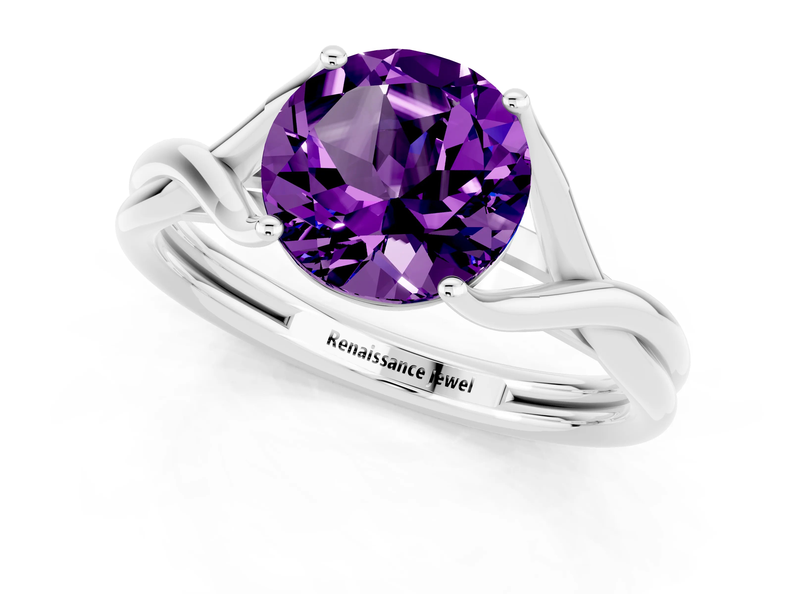 White gold Round Cut Amethyst Solitaire Twist Band Prong Setting Ring_37