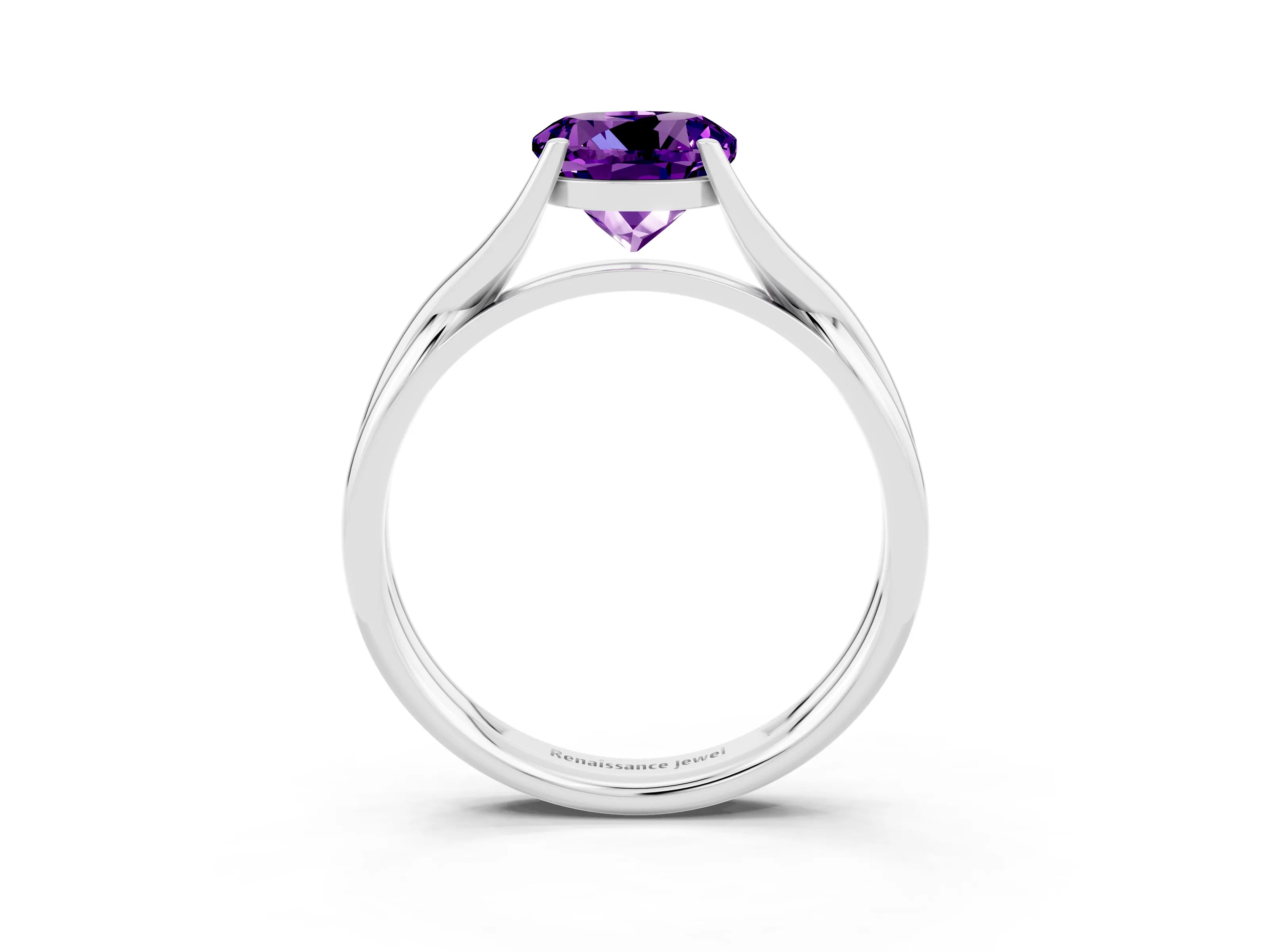 White gold Round Cut Amethyst Solitaire Twist Band Prong Setting Ring_39