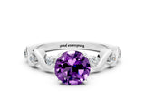 White gold Round Cut Amethyst Solitaire Twisted Band with Round  Accents and Prong Setting_12