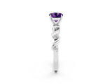 White gold Round Cut Amethyst Solitaire Twisted Band with Round  Accents and Prong Setting_14