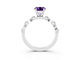 White gold Round Cut Amethyst Solitaire Twisted Band with Round  Accents and Prong Setting_15