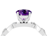 White gold Round Cut Amethyst Solitaire Twisted Band with Round  Accents and Prong Setting_16
