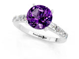 White gold Round Cut Amethyst Solitaire with Side Baguettes and Channel Set Band_1