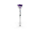 White gold Round Cut Amethyst Solitaire with Side Baguettes and Channel Set Band_2