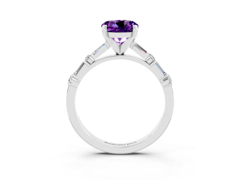 White gold Round Cut Amethyst Solitaire with Side Baguettes and Channel Set Band_3