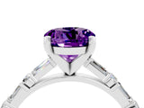 White gold Round Cut Amethyst Solitaire with Side Baguettes and Channel Set Band_4