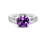 White gold Round Cut Amethyst Solitaire with Side Baguettes and Channel Set Band