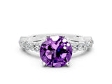 White gold Round Cut Amethyst Solitaire with Side Stones, Pave Band, Four-Prong Setting_36