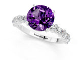 White gold Round Cut Amethyst Solitaire with Side Stones, Pave Band, Four-Prong Setting_37