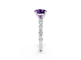 White gold Round Cut Amethyst Solitaire with Side Stones, Pave Band, Four-Prong Setting_38