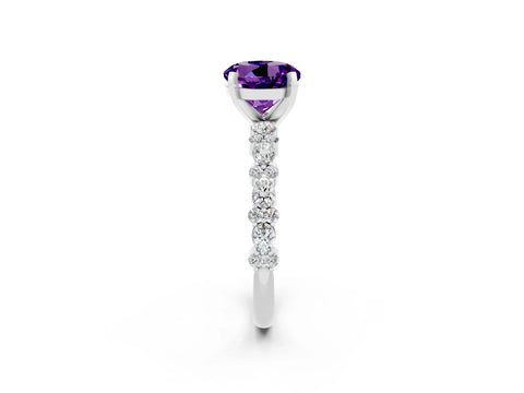 White gold Round Cut Amethyst Solitaire with Side Stones, Pave Band, Four-Prong Setting_38