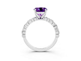White gold Round Cut Amethyst Solitaire with Side Stones, Pave Band, Four-Prong Setting_39