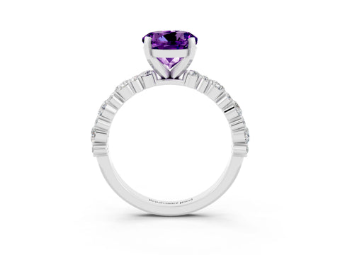White gold Round Cut Amethyst Solitaire with Side Stones, Pave Band, Four-Prong Setting_39