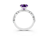 White gold Round Cut Amethyst Solitaire with Side Stones on a Pavé Band and Four-Prong Setting_3