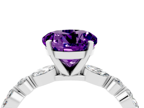 White gold Round Cut Amethyst Solitaire with Side Stones on a Pavé Band and Four-Prong Setting_4