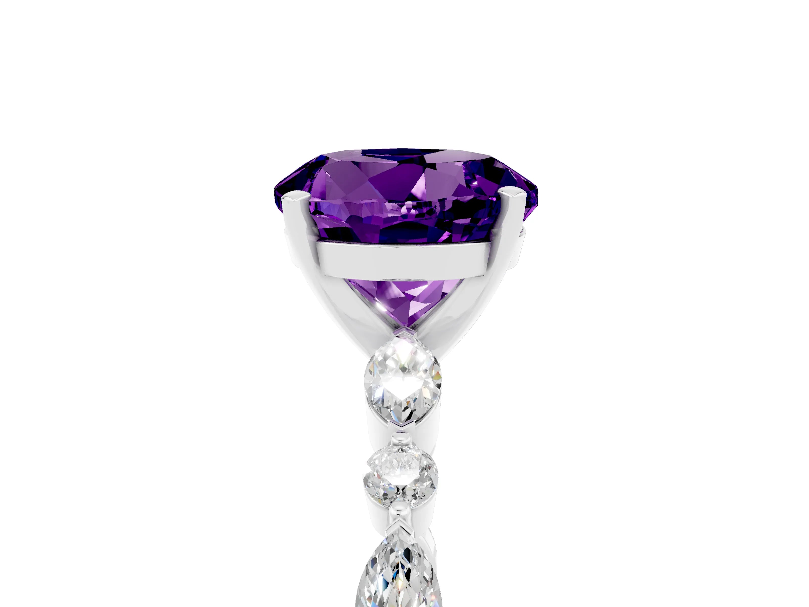 White gold Round Cut Amethyst Solitaire with Side Stones on a Pavé Band and Four-Prong Setting_5