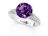White gold Round Cut Amethyst Split Shank Engagement Ring with Pavé Band_1